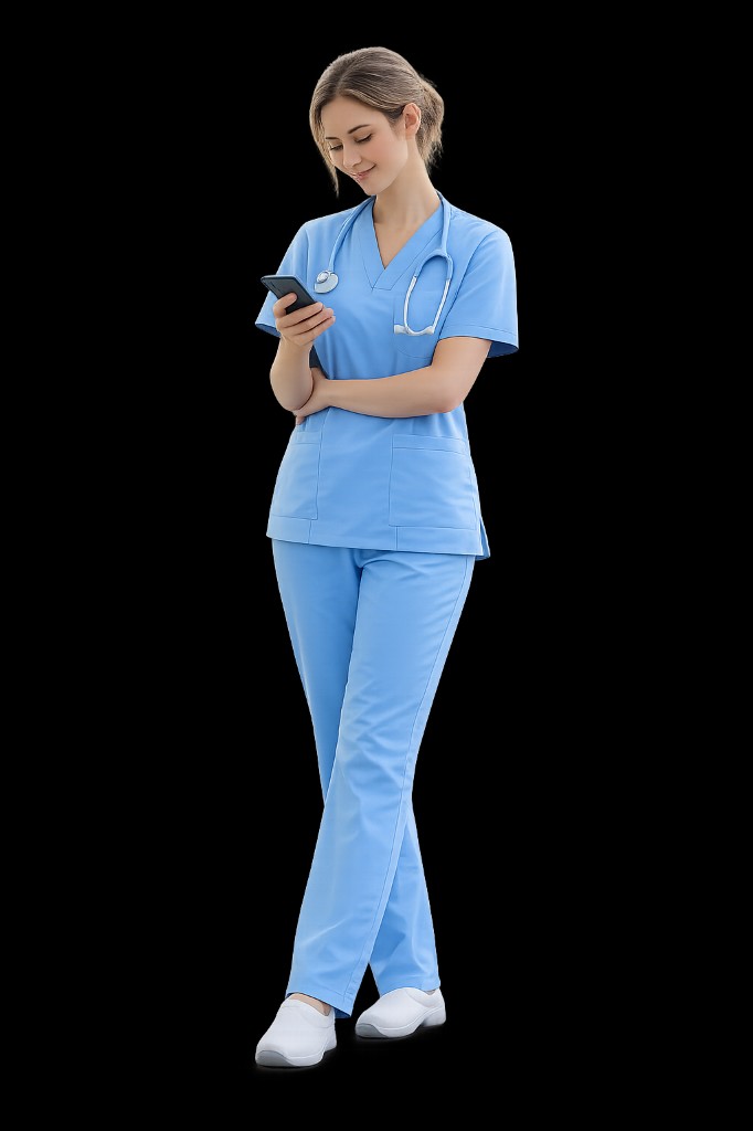 Healthcare professional using a mobile device